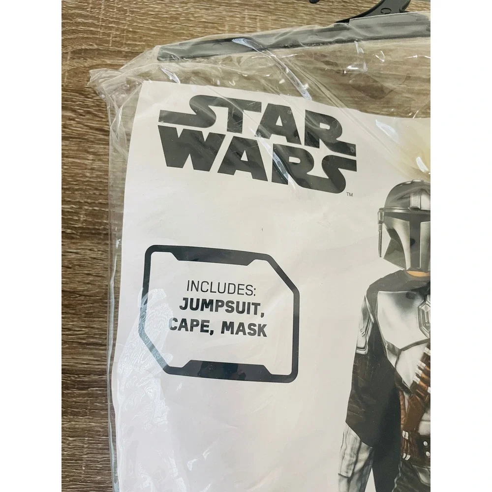 Mandalorian Costume Kids Medium 8-10 Star Wars Jumpsuit Mask Cape Jazwares